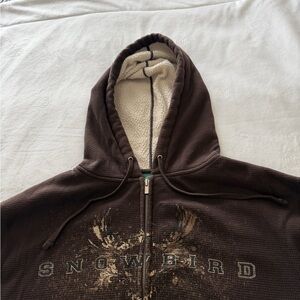 SNOWBIRD unisex Dark Brown Zip fleece-lined sweatshirt, L- XL